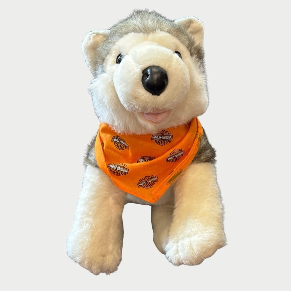 Siberian Husky Dog Build-a-Bear with Harley Davidson Orange Bandana 💜 BOGO